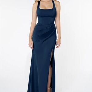 Azazie Dark Navy Maxi Dress